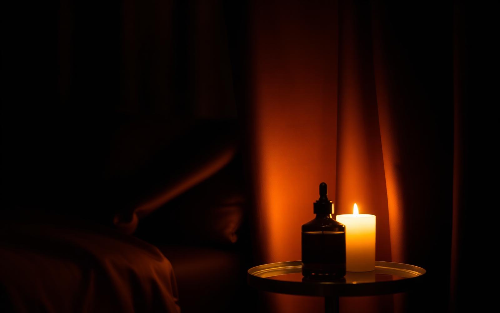Ameliya Massagestudio in Berlin-Wilmersdorf - Kerzenlicht und Massageöl im Behandlungszimmer für eine Vierhandmassage
